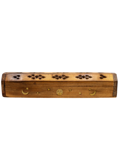 Brass Inlay Sun & Moon Coffin Incense Burner
