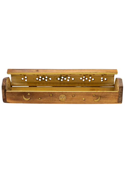 Brass Inlay Sun & Moon Coffin Incense Burner